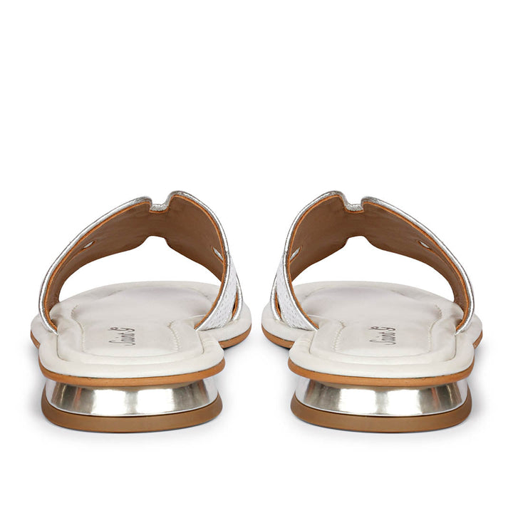 Saint Bria Sequin Metallic White Leather Flats