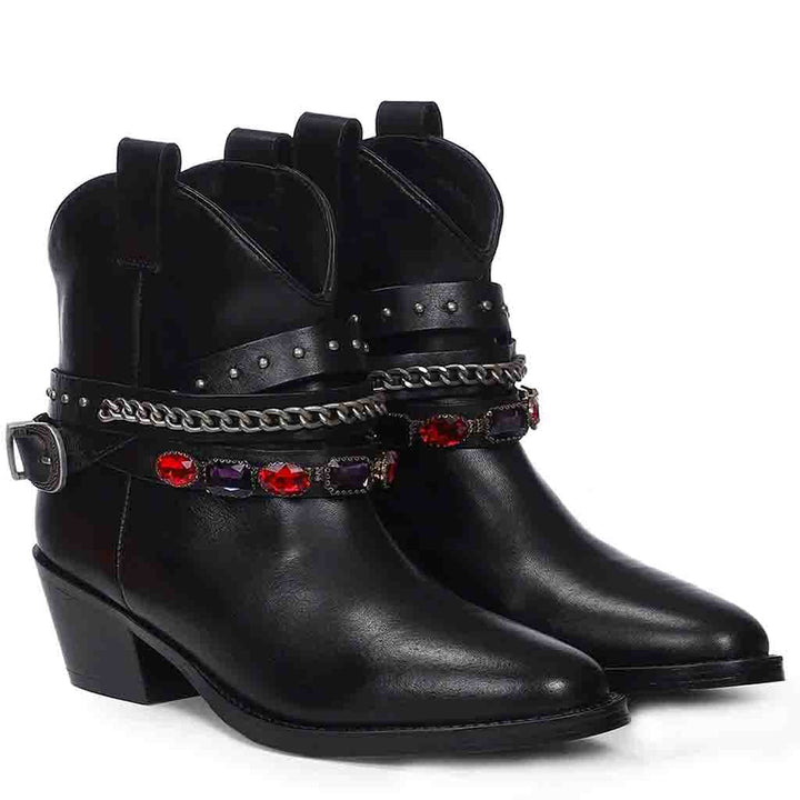 Women’s leather rhinestone décor boots online USA
