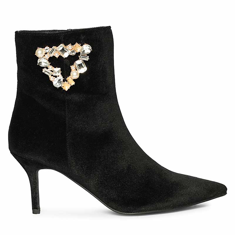 Saint Amoura Triangular Crystal Black Velvet Ankle Boots – SaintG USA