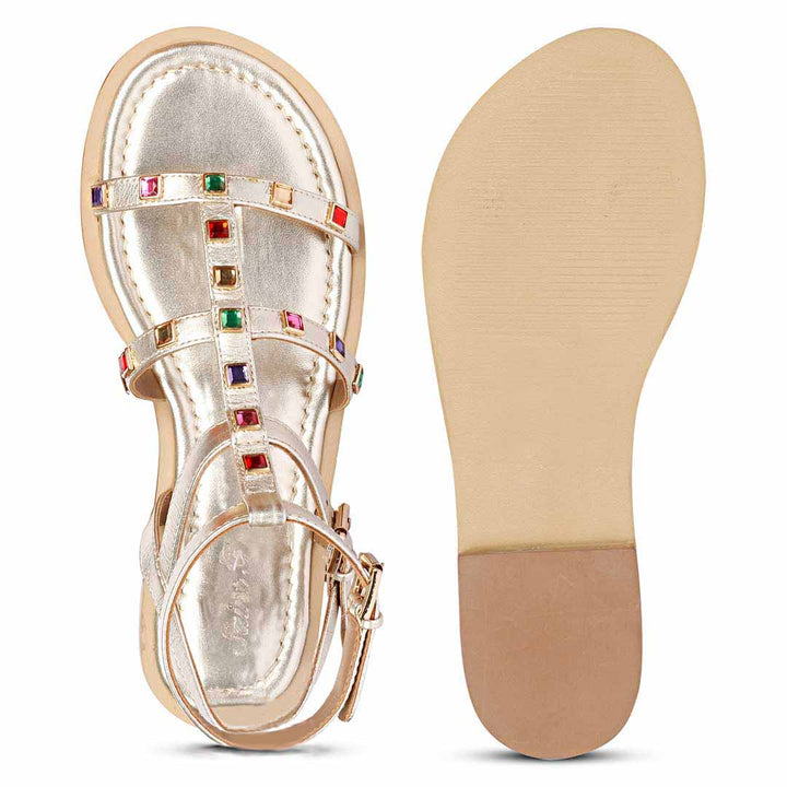 Saint Melina Multi Stone Studded Platin Leather Sandals