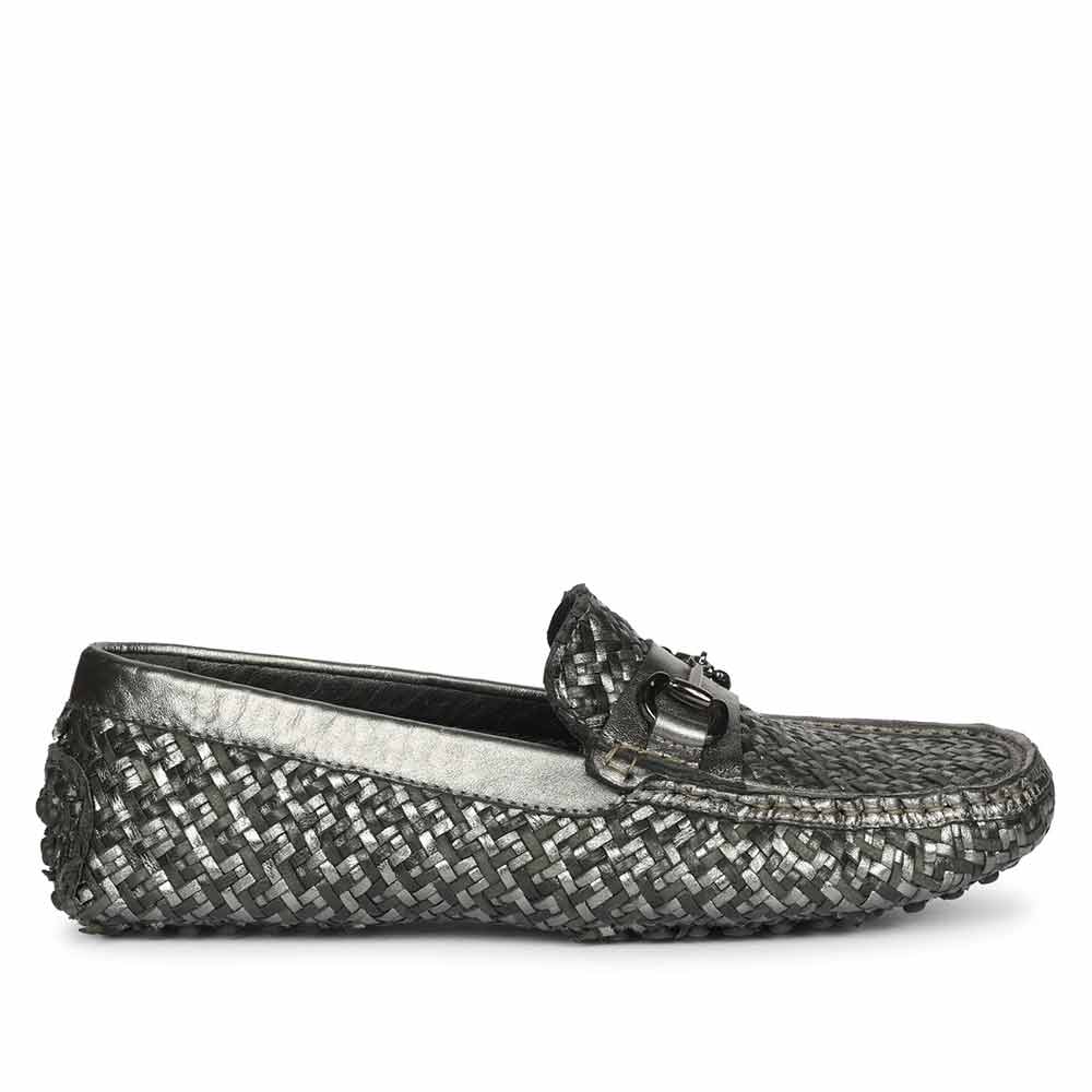 Saint Aurora Gunmetal Black Handwoven Leather Horsebit  display picture 2