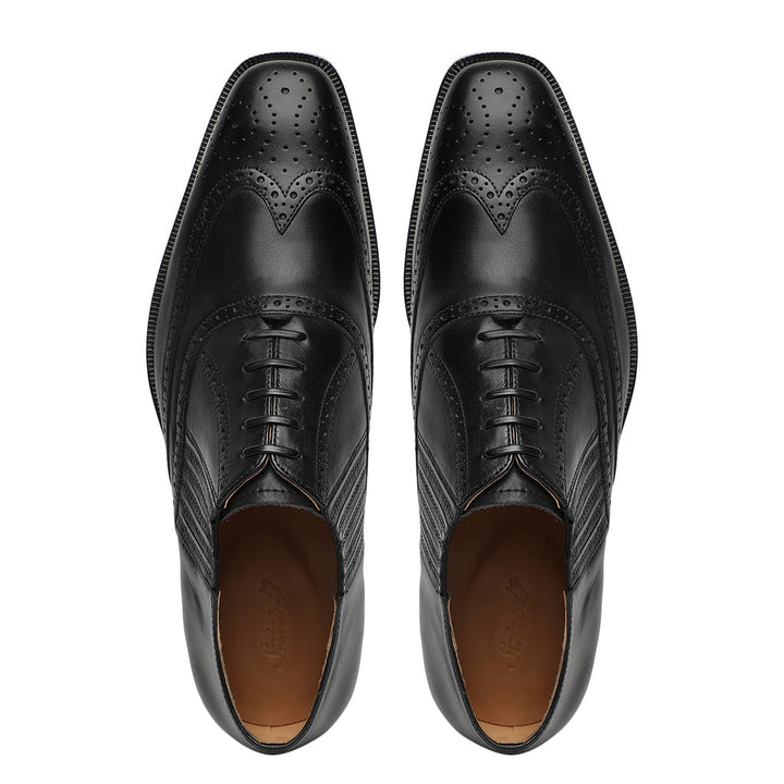 Saint Vincenzo Black Leather Square Toe Lace Up Décor Shoes