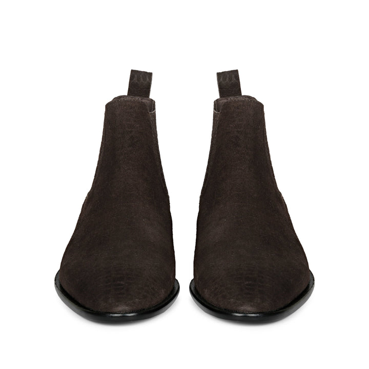 Brown Croco Print Suede Leather Chelsea boots For men