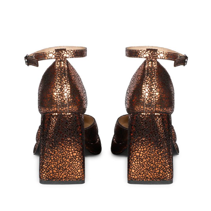 Glamorous Saint Emma Block Heels – Shiny Bronze Leather