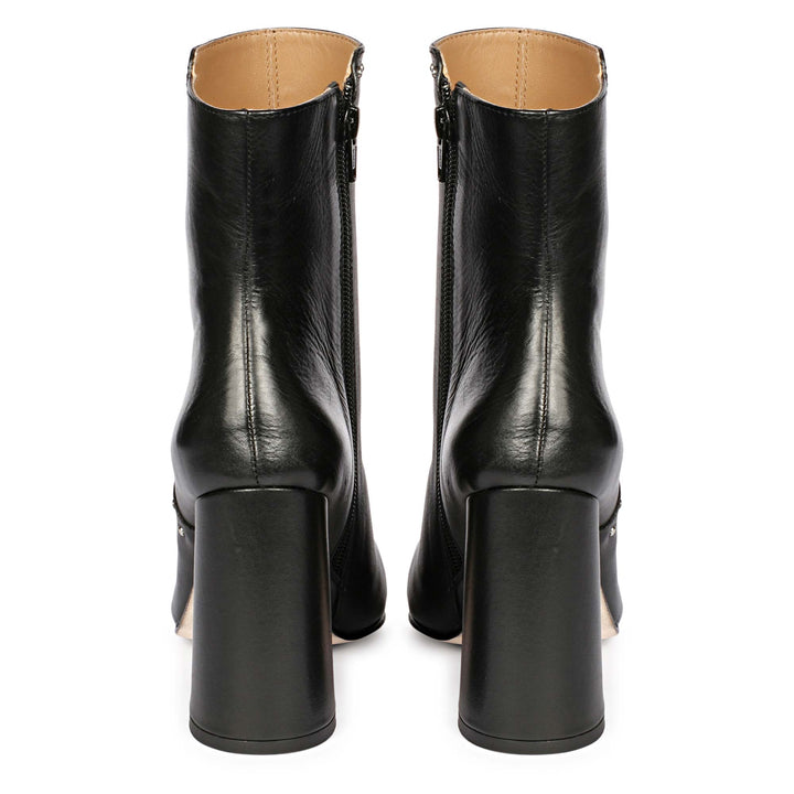 Black leather block heel boots for women USA