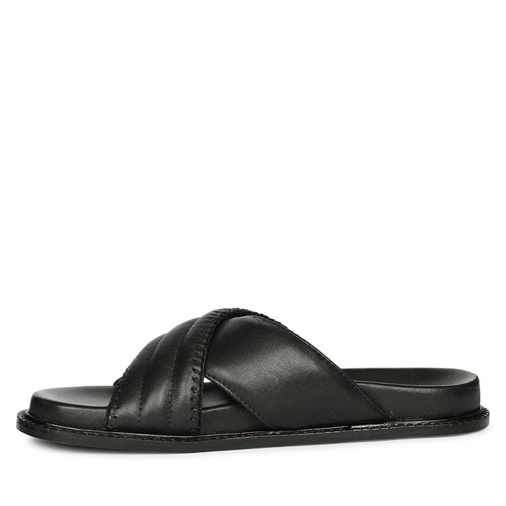 Saint Reya Padded Cross Strap Black Leather Flats