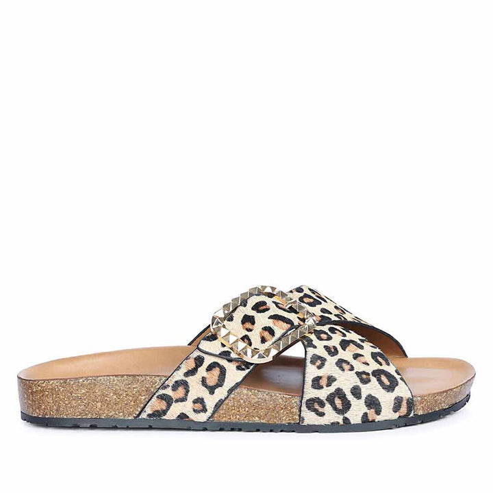 Saint Juno Leo Pony Print Leather Sandals