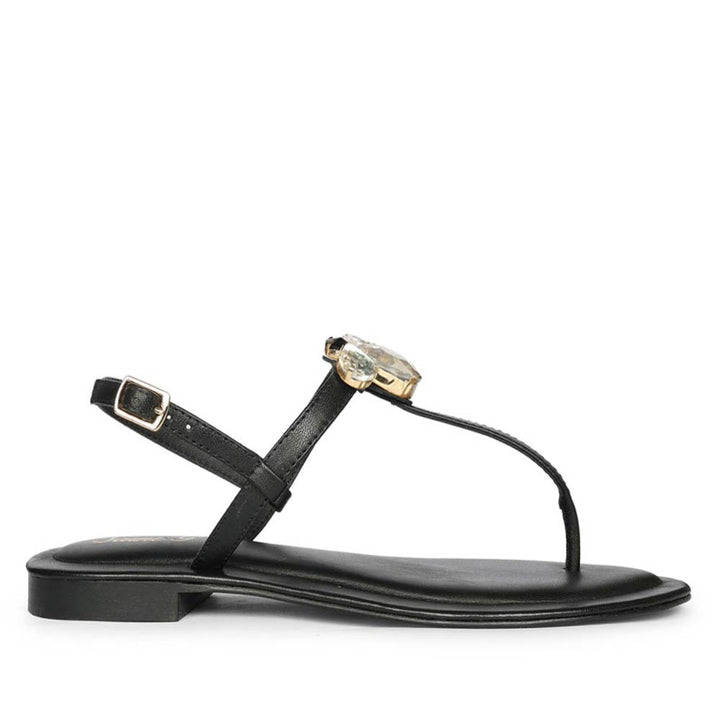 Black leather sandals for women