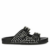 Saint Riena Studded Double Buckle Blue Suede Leather Sandal