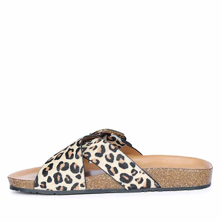 Saint Juno Leo Pony Print Leather Sandals