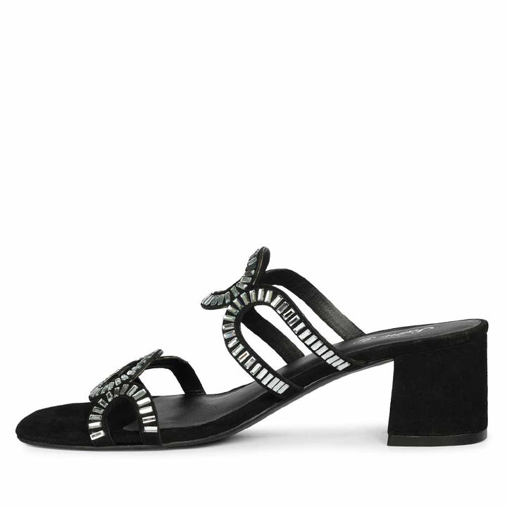 Saint Danica Strass-Embellished Black Leather Block Heels