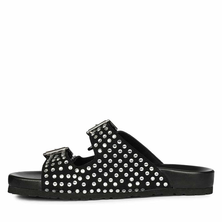 Saint Riena Studded Double Buckle Blue Suede Leather Sandal