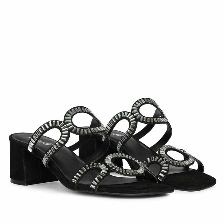 Saint Danica Strass-Embellished Black Leather Block Heels