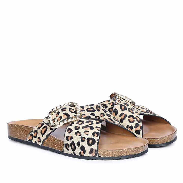 Saint Juno Leo Pony Print Leather Sandals