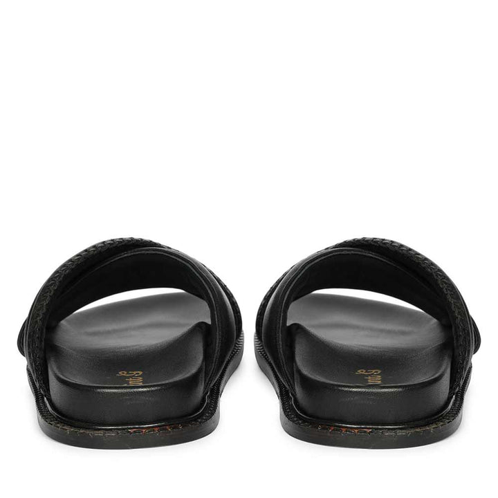 Saint Reya Padded Cross Strap Black Leather Flats