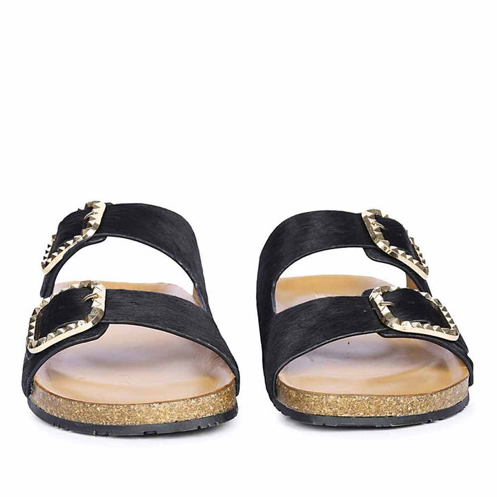 Saint Noel Black Pony Leather Sandals