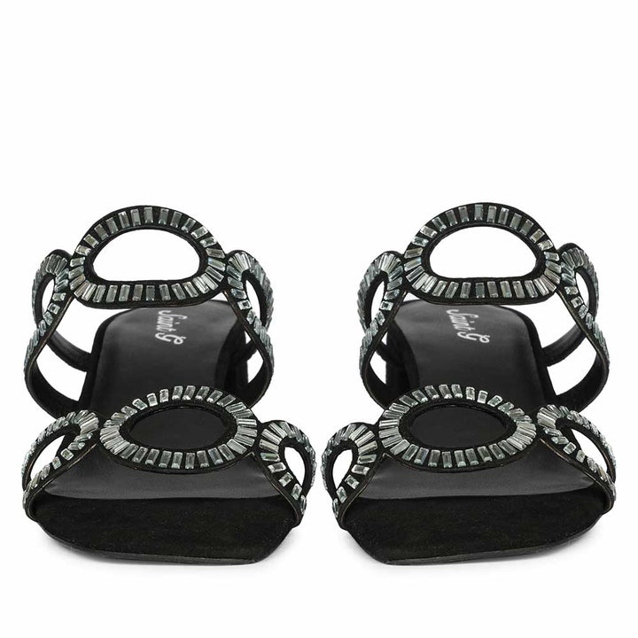 Saint Danica Strass-Embellished Black Leather Block Heels