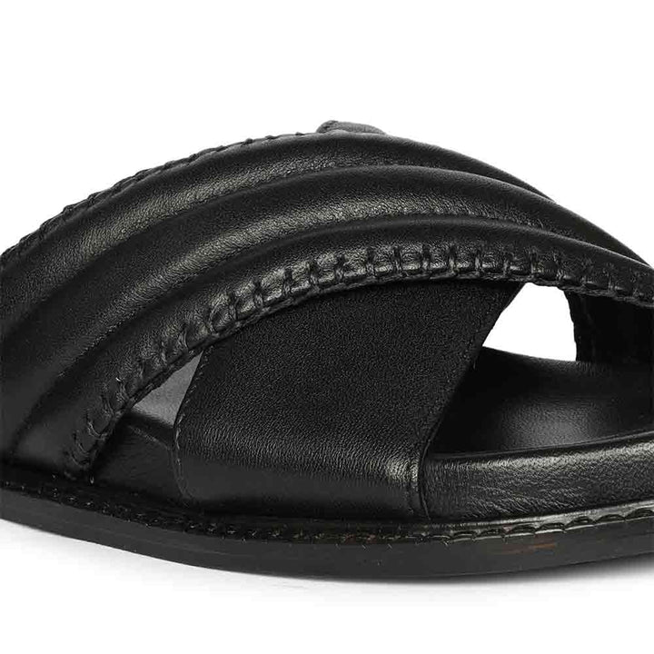 Saint Reya Padded Cross Strap Black Leather Flats