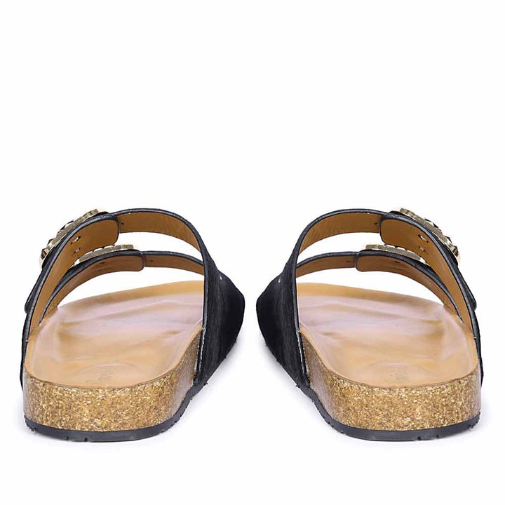 Saint Noel Black Pony Leather Sandals