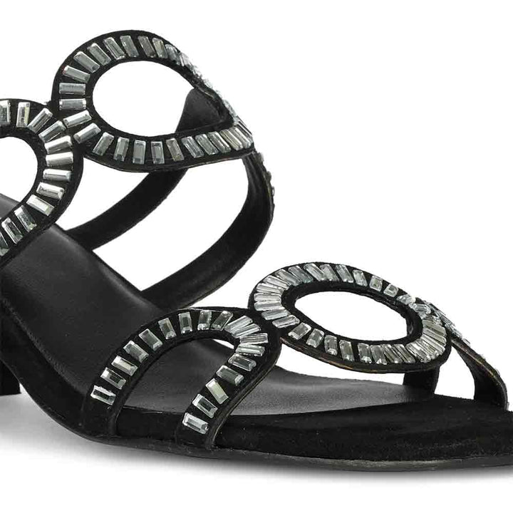 Saint Danica Strass-Embellished Black Leather Block Heels