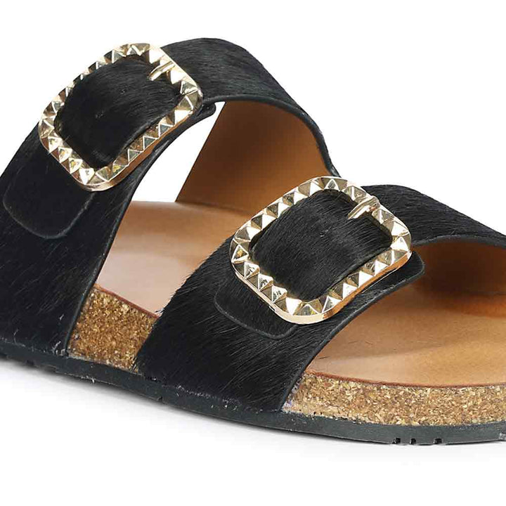 Saint Noel Black Pony Leather Sandals