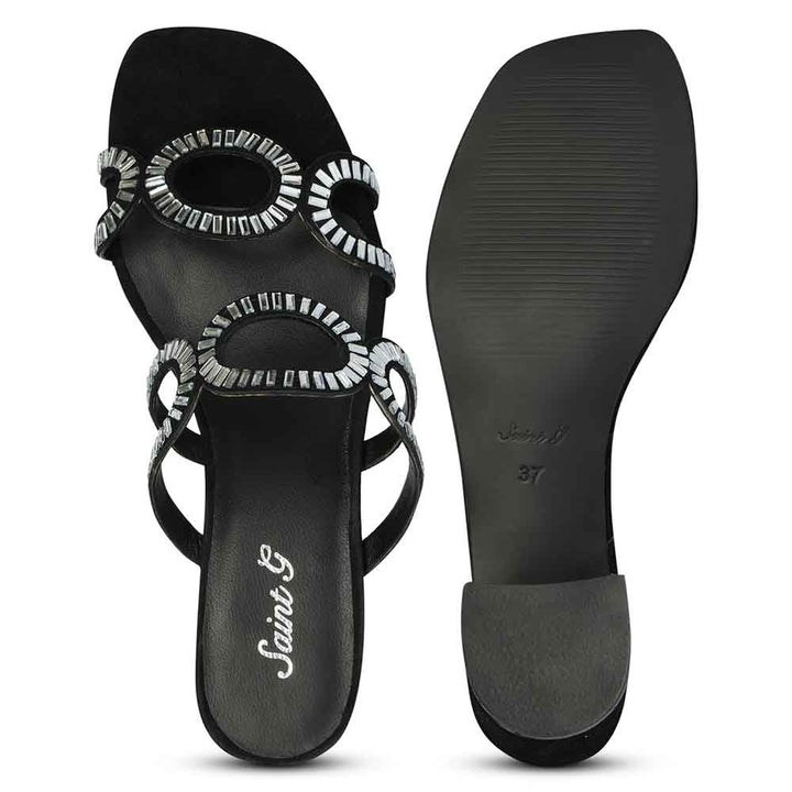 Saint Danica Strass-Embellished Black Leather Block Heels