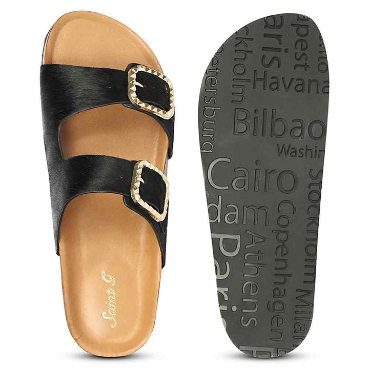 Saint Noel Black Pony Leather Sandals