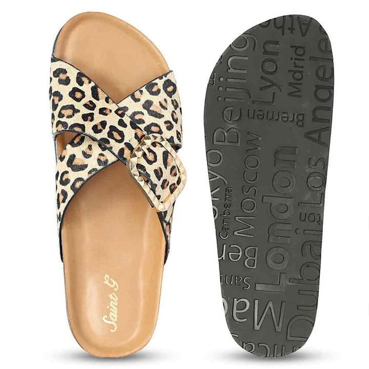 Saint Juno Leo Pony Print Leather Sandals