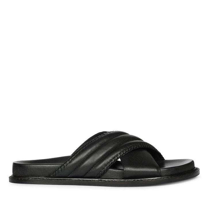 Saint Reya Padded Cross Strap Black Leather Flats