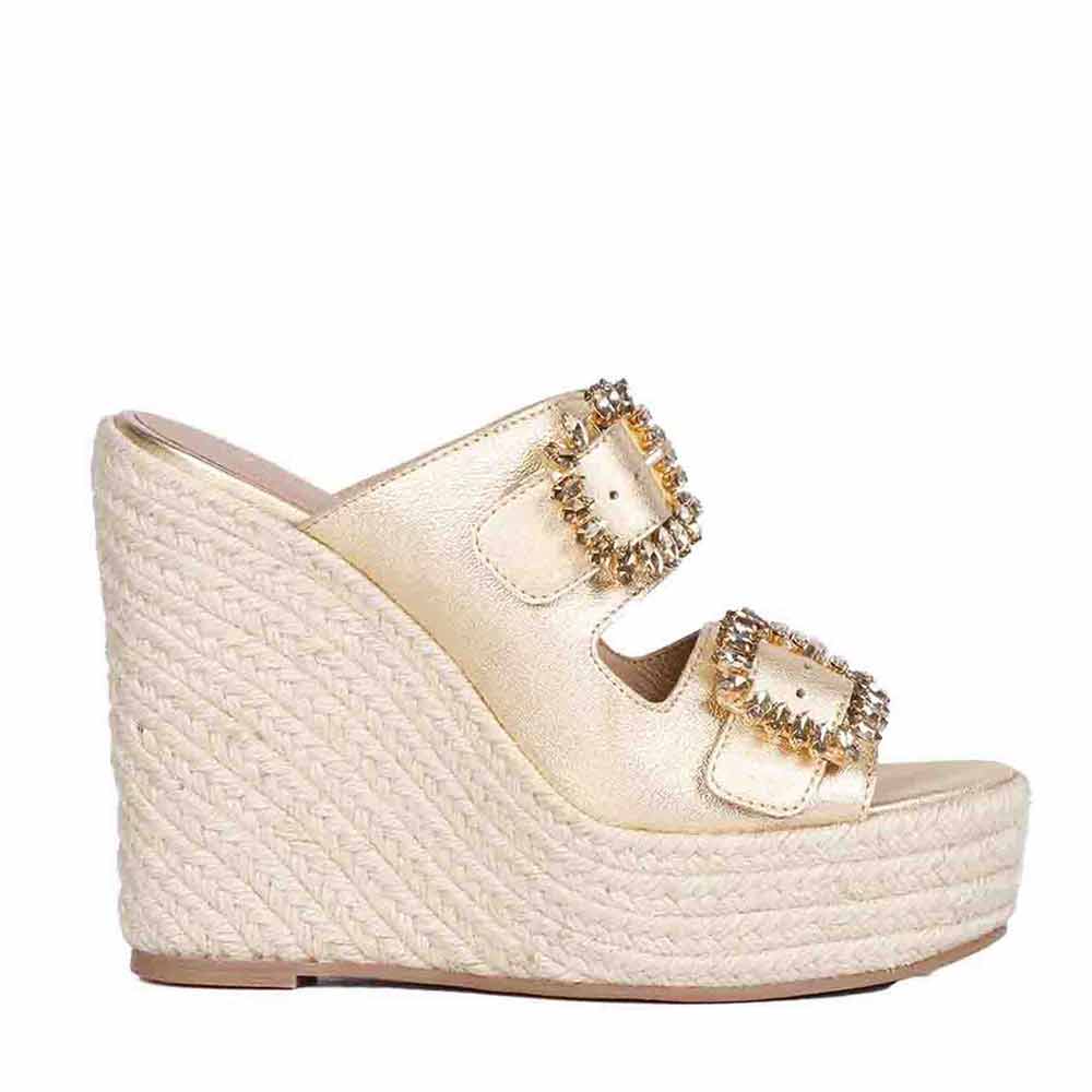 womens gold dress shoes wedge Badgley Mischka Gold Glitter Peep Toe Slip On Wedge Shoes Formal Size 5.5