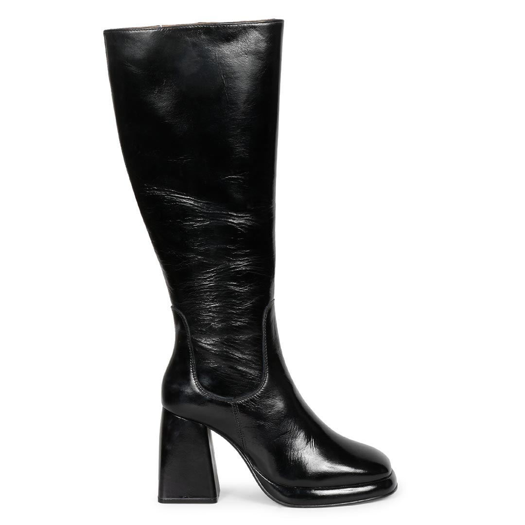 Black patent knee fashion length boots