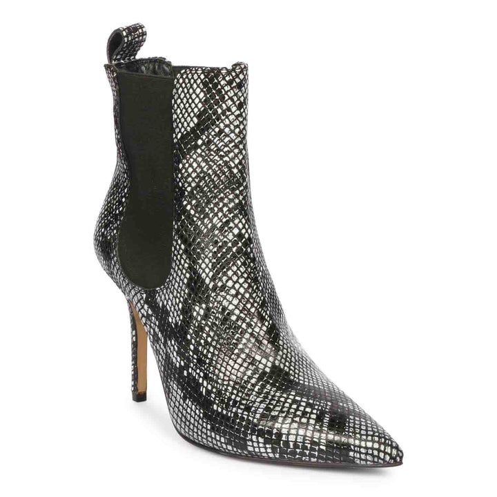 Grey Leather Kitten Heel Boots for Women