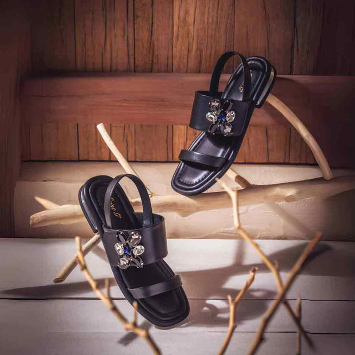 Trim Black Leather Sandals