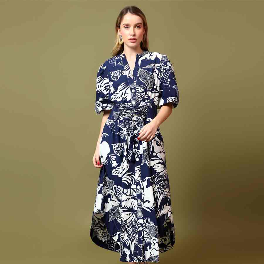 Saint Louise Womens Blue Colour Printed Cotton Poplin Dress Blue / M Saint Louise Womens Blue Colour Printed Cotton Poplin Dress Blue / M