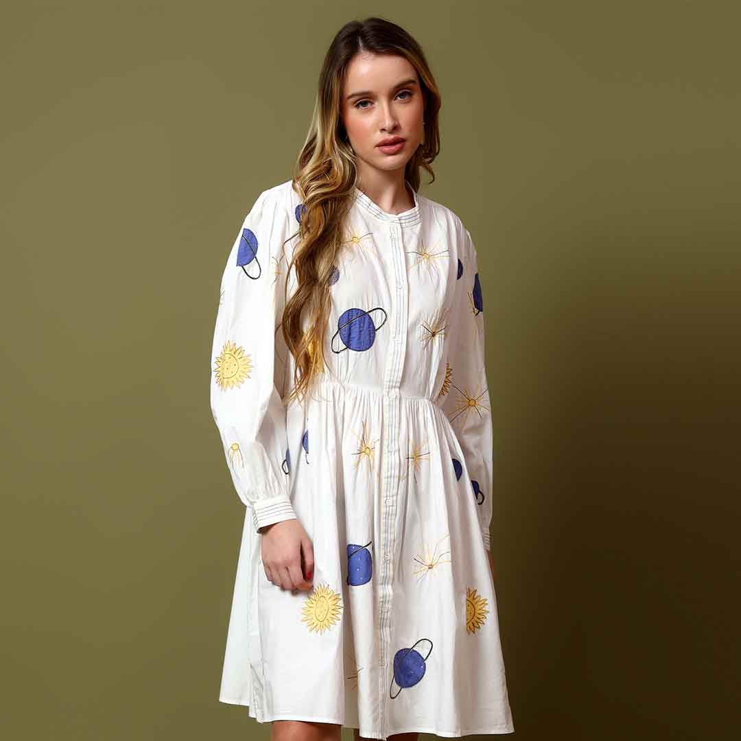 ladies white cotton dress Saint Maelle Womens White Cotton Poplin Dress White / M