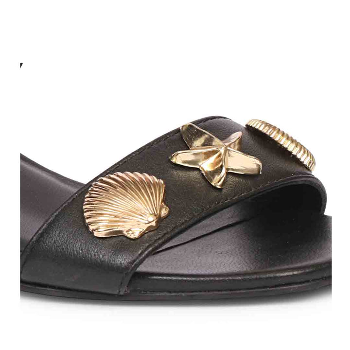 Saint Assisi Gold Seashell & Star Studs Leather Block Heels