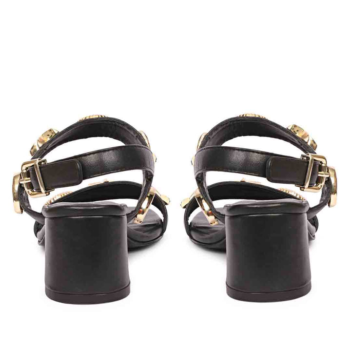 Saint Assisi Gold Seashell & Star Studs Leather Block Heels