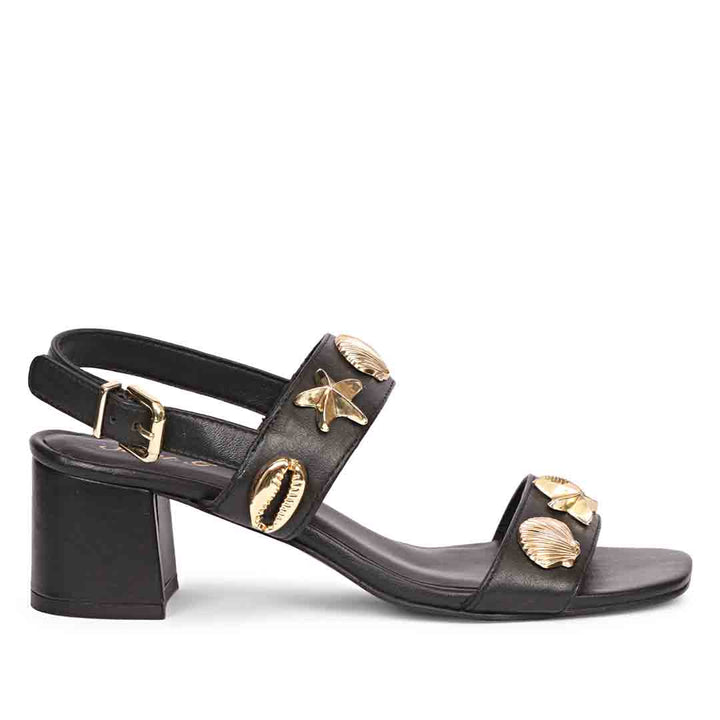 Saint Assisi Gold Seashell & Star Studs Leather Block Heels