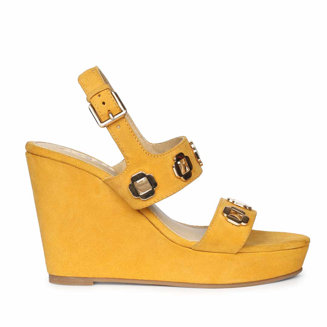 Saint Nerina Golden Mustard Suede Leather Wedge Heels – SaintG USA