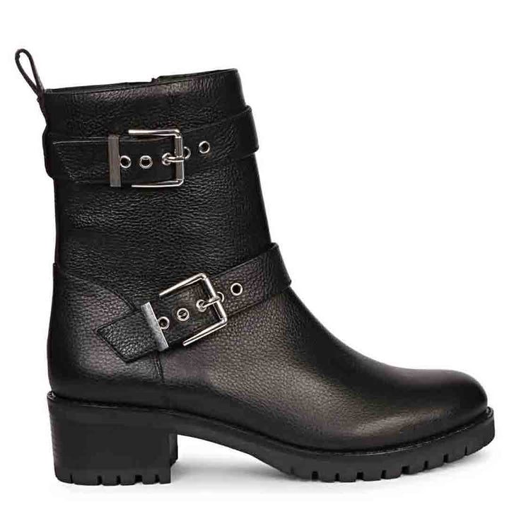 Erika Black Leather High Ankle Boots for Women Online USA