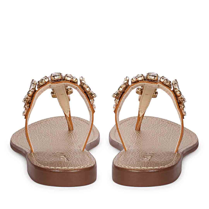 Saint Fleur Multi Stone Embellished Tan Leather Flats