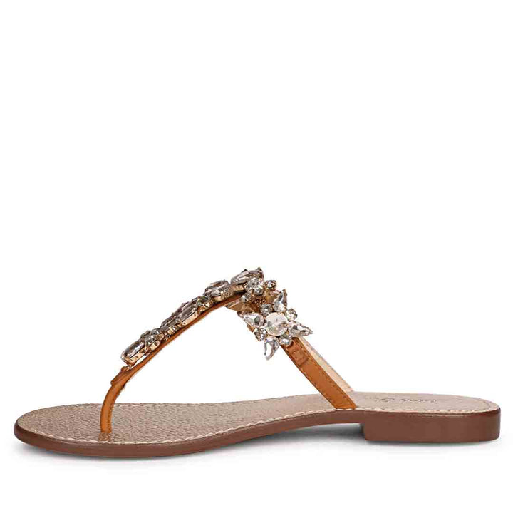 Saint Fleur Multi Stone Embellished Tan Leather Flats