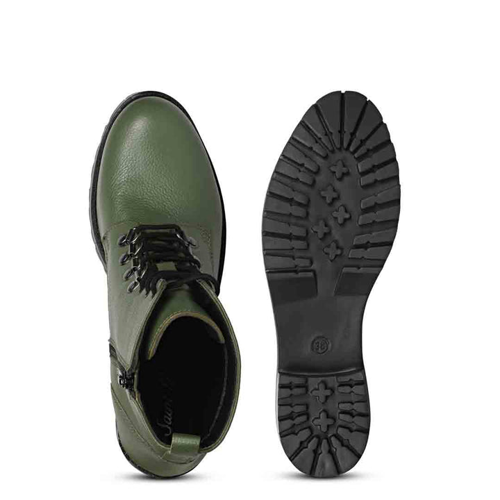 Olive green women’s stylish leather ankle boots
