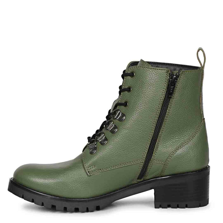 Women’s stylish olive green leather boots online