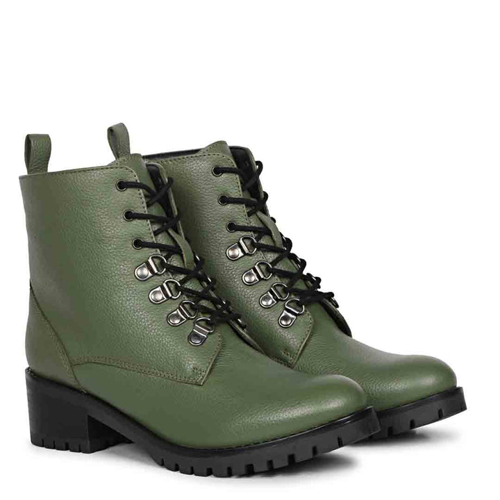 Women’s online olive green leather ankle boots