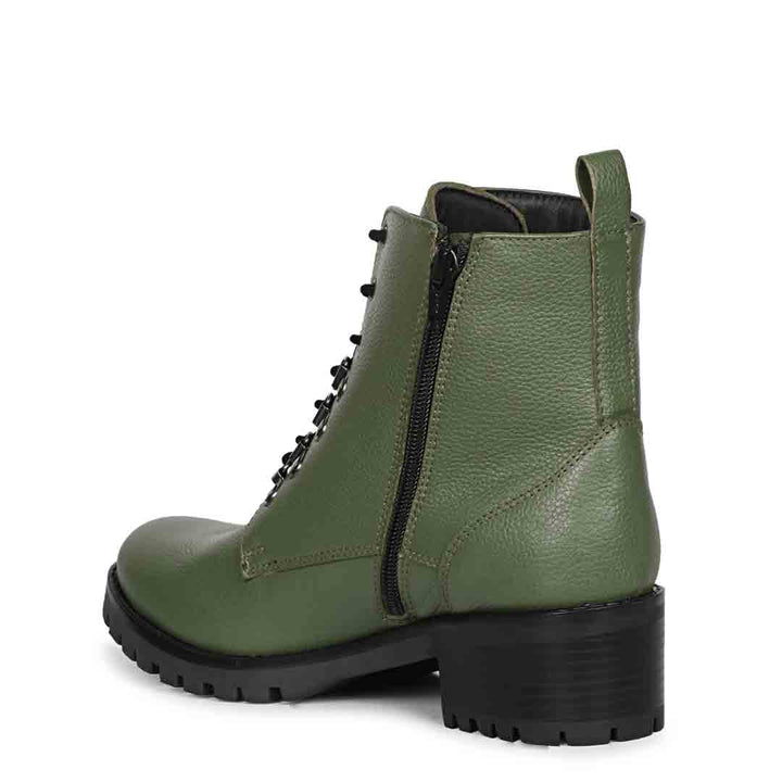 Moira Olive Green Leather Ankle Boots