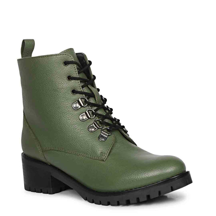 Women’s olive green stylish leather boots USA