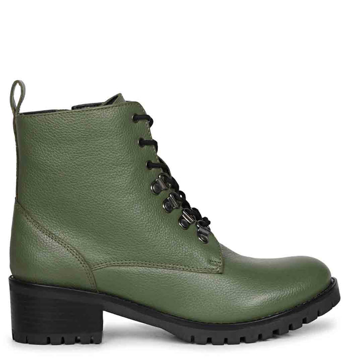 Stylish women’s olive green leather ankle boots USA