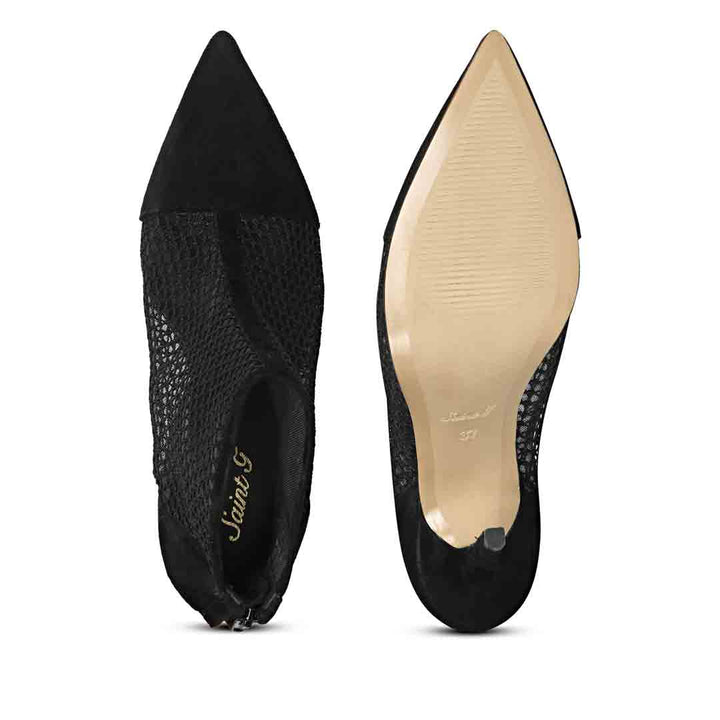 Women's Black Mess Leather Pumps Party Wear