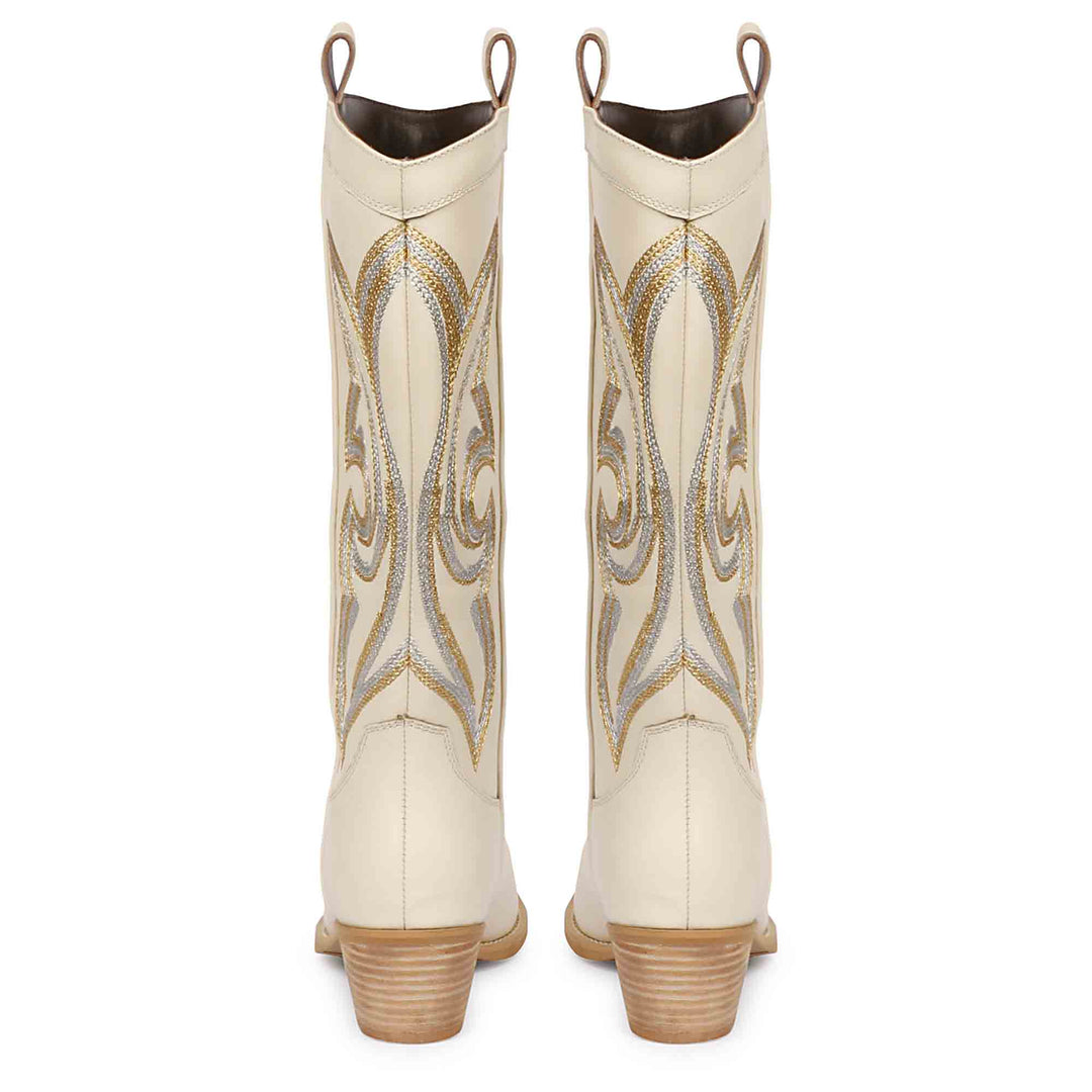 Saint Martina Off White Stitched Leather Cowboy Boots